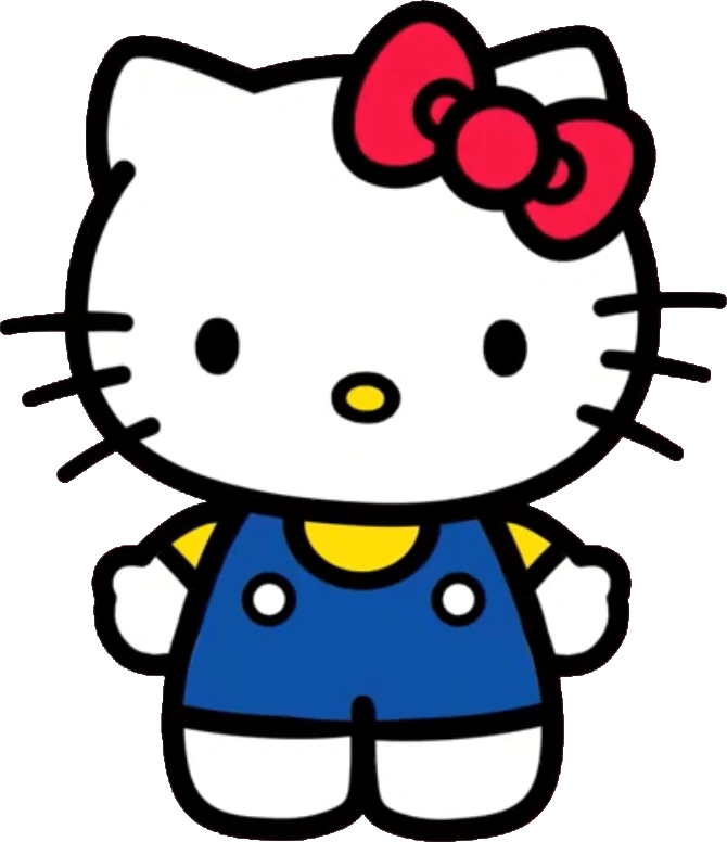 Alt text: Icon of Hello Kitty, a white cat with a bow on her head and overalls